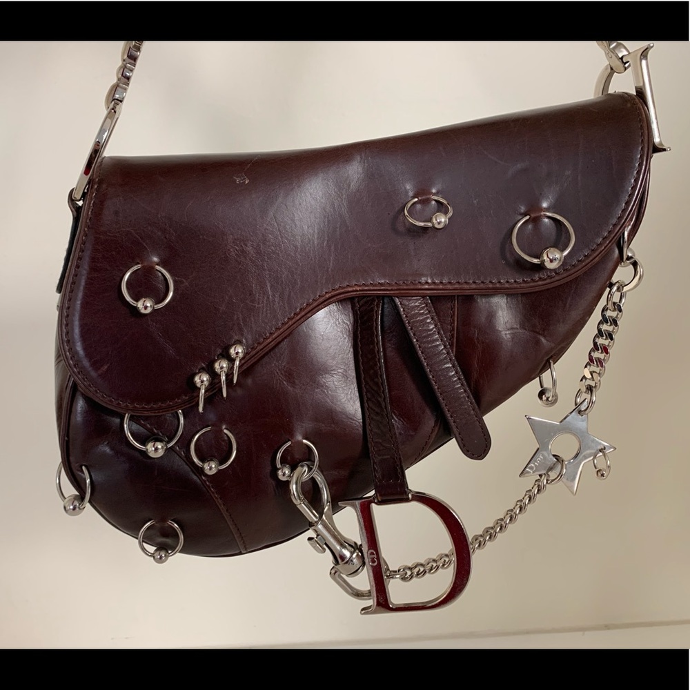Brown Leather Christian Dior piercing Saddle Bag